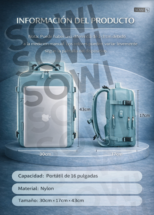 Mochila  viajera multifuncional USB 🎒 + Set De 6 Bolsa Organizadora De Equipaje