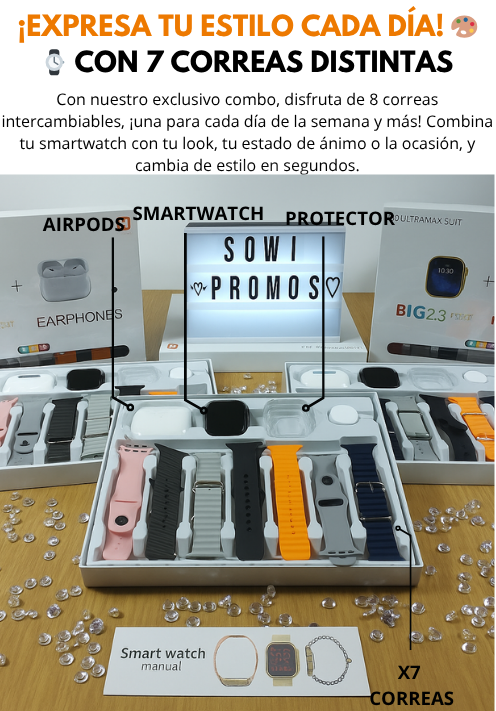 COMBO ULTRA (10 EN 1)+AIRPODS+8 CORREAS+PROTECTOR GRATIS.🎁