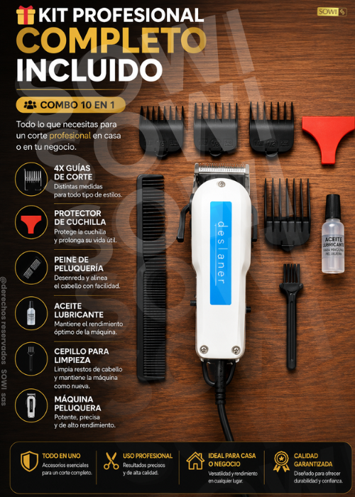 😍 Kit de Barbería 9 en 1: Máquina de Corte + Afeitadora 3 en 1 + Accesorios😍