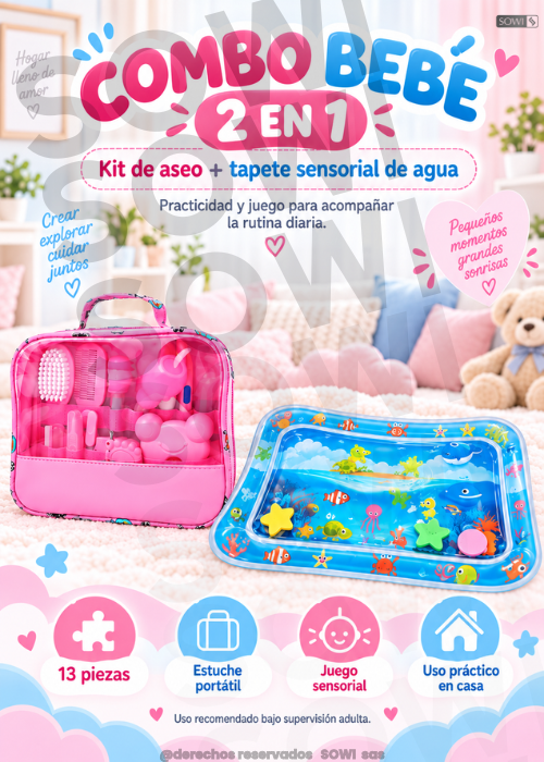 👶💧 Combo Bebé 2 en 1: Kit de Aseo + Tapete de Agua