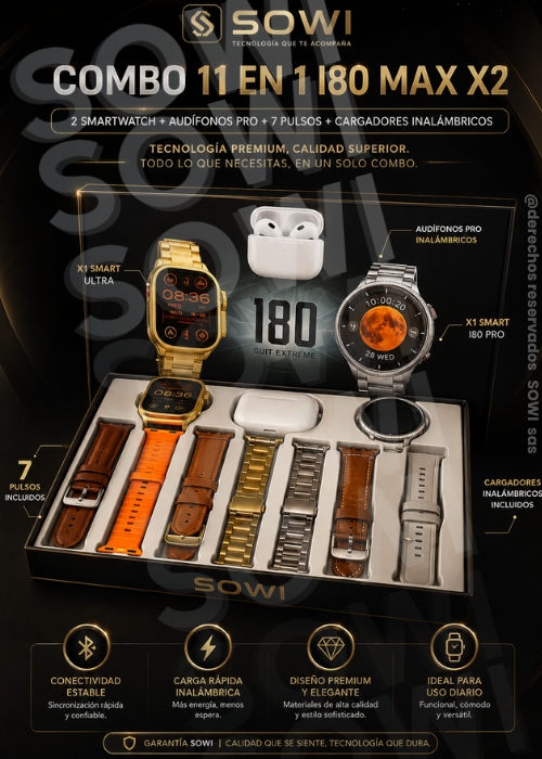COMBO 11 EN 1  X2 RELOJES + AIRPODS +7 PULSOS + ACCESORIOS😍