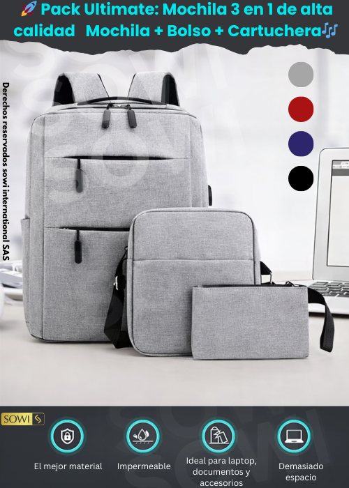 🚀 Pack 3 en 1 de alta calidad   Mochila + Bolso + Cartuchera de obsequio🎁