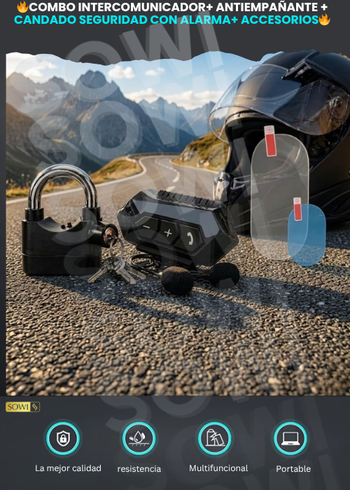 🏍️ Combo Motero 3 en 1 Intercomunicador + Candado + Antiempañante + Accesorios