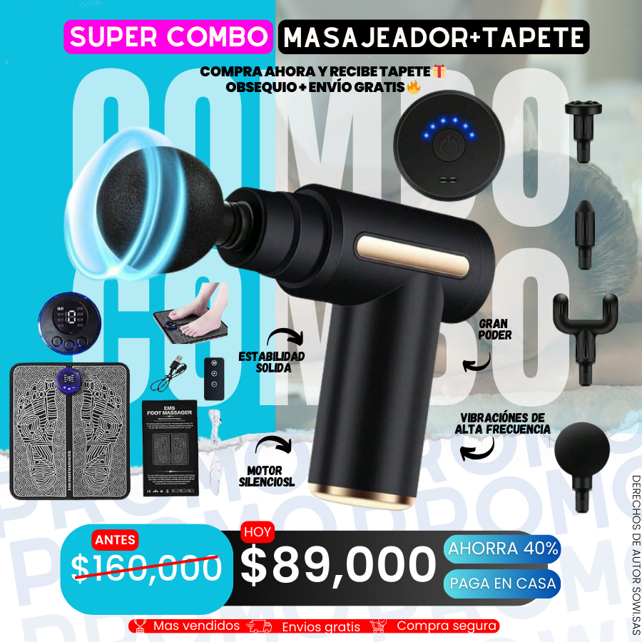 COMBO PISTOLA MASAJEADORA TERAPEUTICA + TAPETE MASAJEADOR 😍