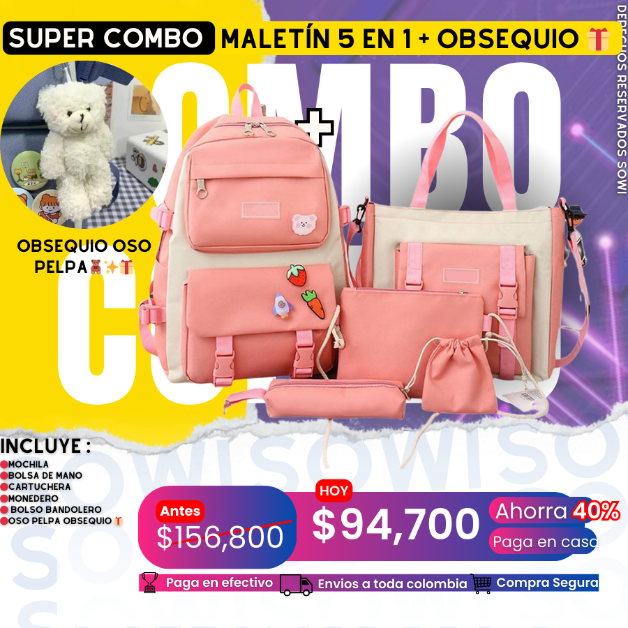 SET MALETIN 5 EN 1 +PELUCHE OBSEQUIO😍✅