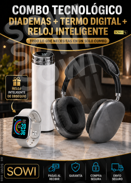 Combo Diadema Max + Termo inteligente + Smartwatch😍✅🚨