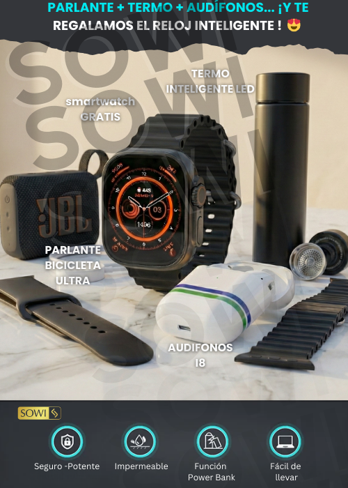 Parlante + Termo + Audífonos + Reloj Inteligente 🎁 😍