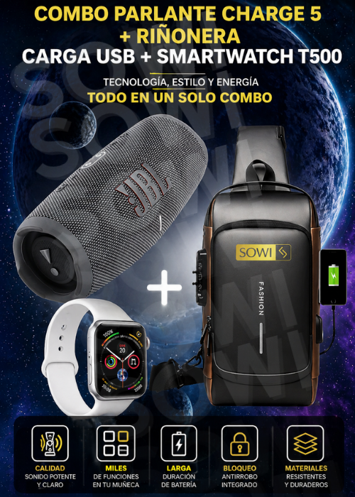 PARLANTE JBL + RIÑONERA ANTIRROBO + SMARTWATCH T500 OBSEQUIO😍