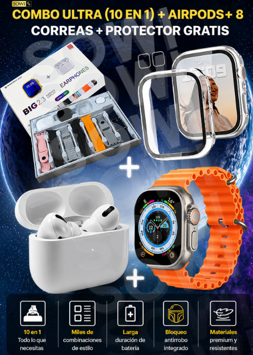 COMBO ULTRA (10 EN 1)+AIRPODS+8 CORREAS+PROTECTOR GRATIS 🎁