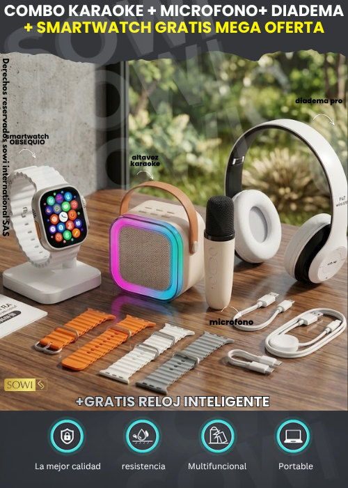 🎤COMBO KARAOKE + MICROFONO + DIADEMA + SMARTWATCH 😍